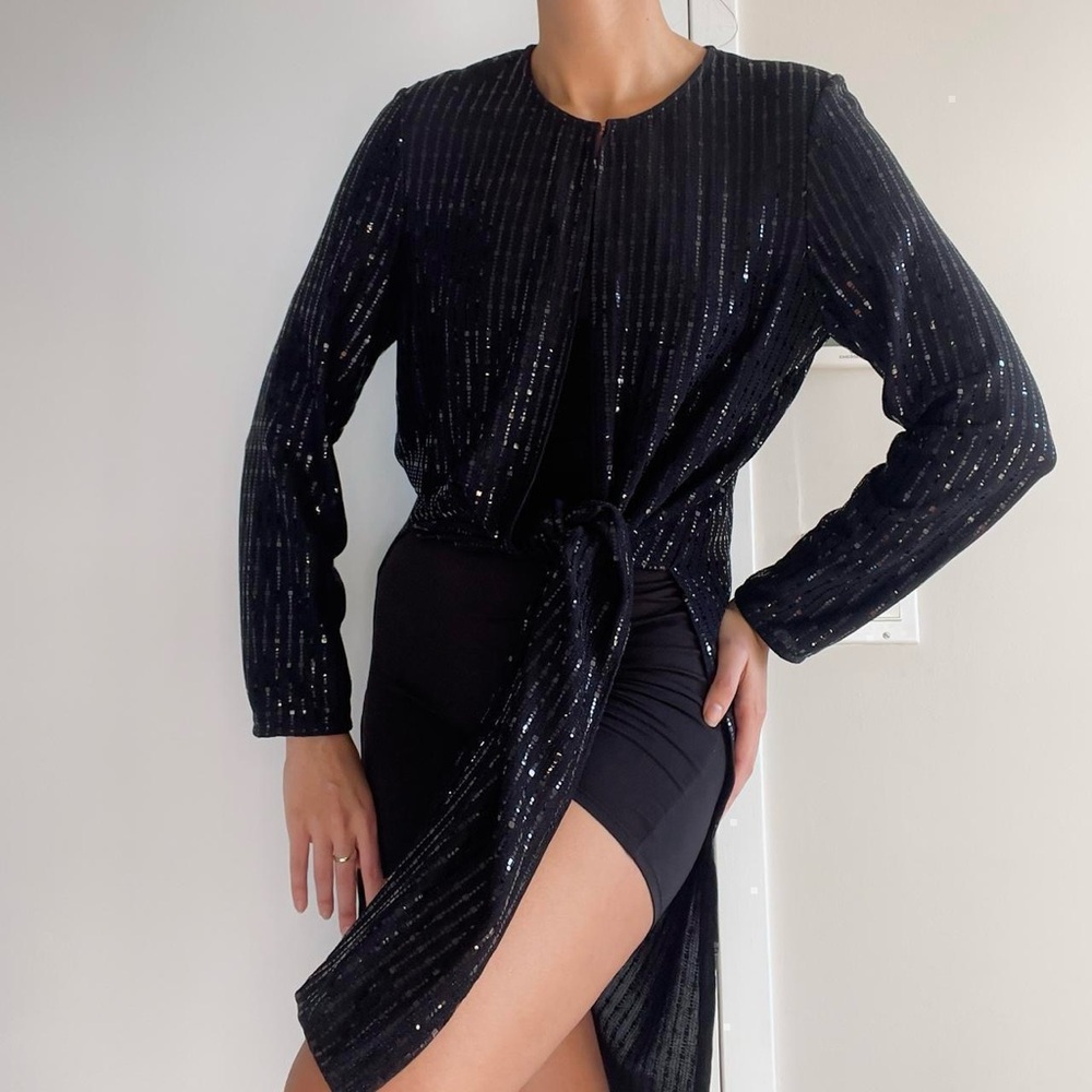 Anne Klein | Black sparkly sequin cardigan with slits | Size M